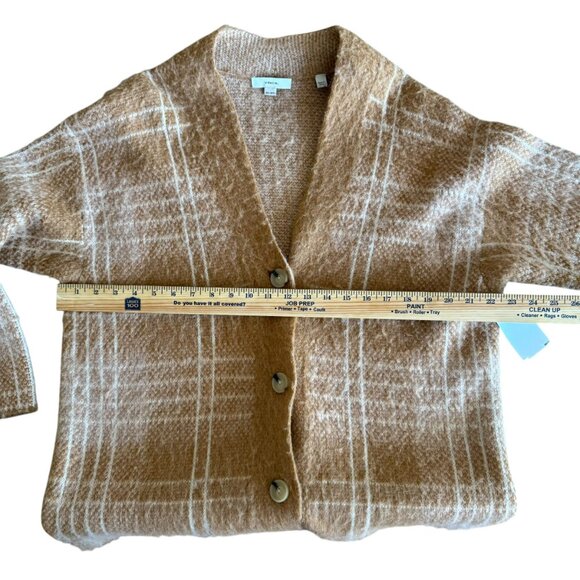 Vince Alpaca Blend Plaid Cardigan Sweater M/L | Tan & Ivory Button Front | NWT - Picture 8 of 9